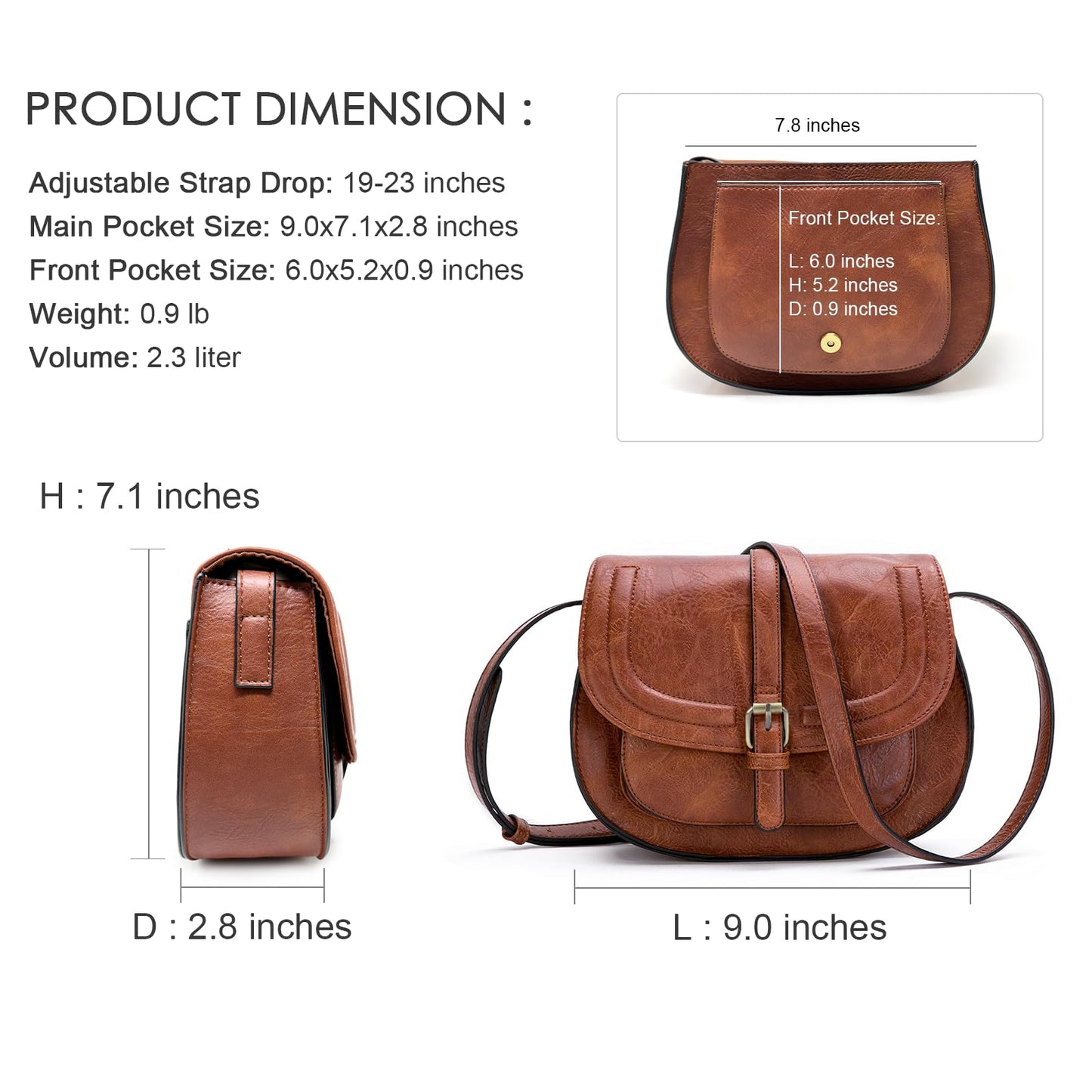 AFKOMST Crossbody Bags for Women,Small Saddle Purse and Boho Cross Body Handbags,Vegan Leather, Brown