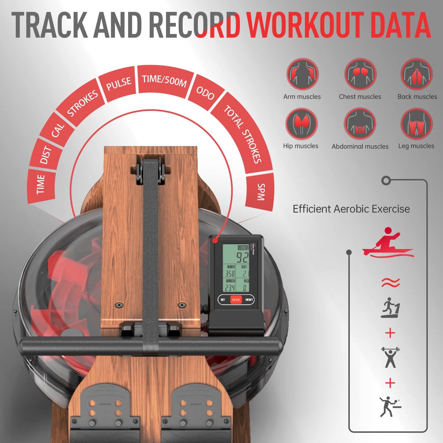 JOROTO Water Rowing Machine for Home Use, Foldable Rower Machine 330lbs Weight Capacity with Bluetooth Monitor, Phone Holder