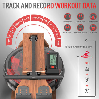 JOROTO Water Rowing Machine for Home Use, Foldable Rower Machine 330lbs Weight Capacity with Bluetooth Monitor, Phone Holder