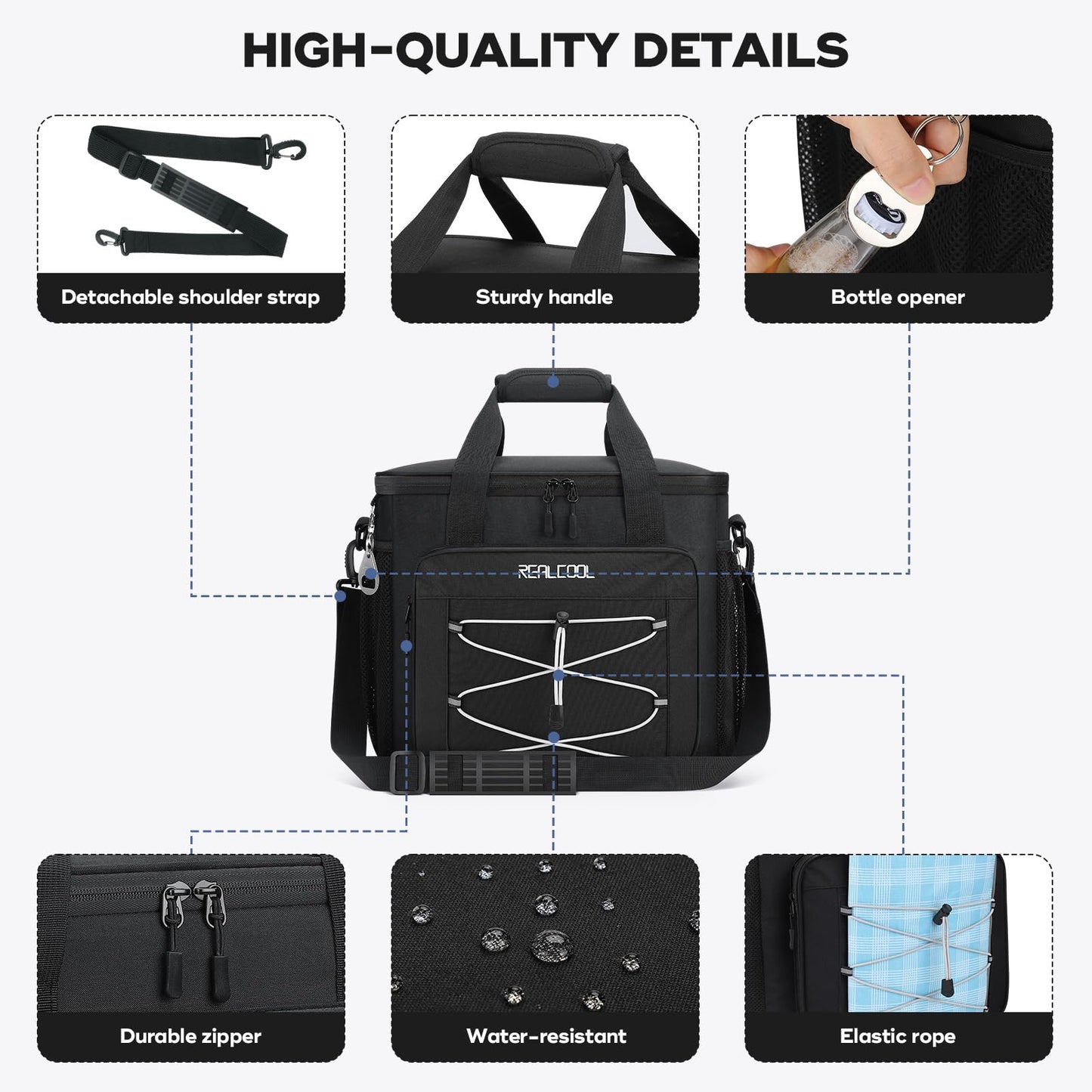 RealCool Soft Cooler Bag 35/45Can, Collapsible Cooler Insulated Leak Proof, Large Lunch Box for Men Women, Soft-Sided Cooler for Picnic, Grocery, Beach, Camping, Travel