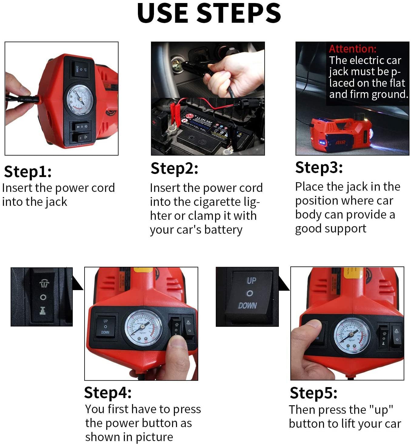 ROGTZ Electric Hydraulic Car Jack Kit 5 Ton 12V Portable Lift Range 17.7 Inch with Tire Inflator Pump for SUV Sedan Truck Car Repair Floor Jack for Vehicle Tire Change with LED Light Jack Only