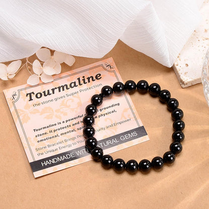 MASSIVE BEADS Black Tourmaline - Super Protection - Handmade Yoga Stretch Elastic Bracelet Natural Stone Crystal Healing Power Energy Gifts for Unisex Adult 8mm