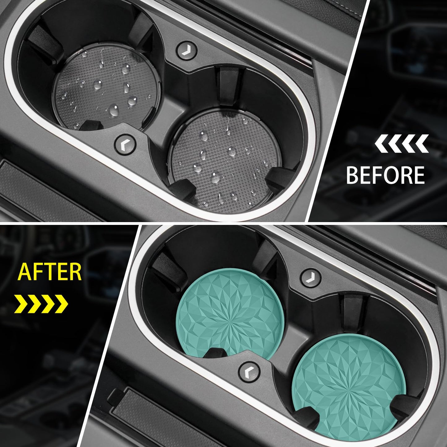 ME.FAN Car Coasters for Cup Holders [4 Pack] - 2.75In Silicone Auto Mug Mats - Universal Non-Slip Recessed Car Interior AccessoriesTeal Blue