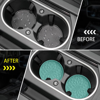 ME.FAN Car Coasters for Cup Holders [4 Pack] - 2.75In Silicone Auto Mug Mats - Universal Non-Slip Recessed Car Interior AccessoriesTeal Blue