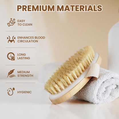 POPCHOSE Dry Brushing Body Brush, Natural Bristle Dry Skin Exfoliating Brush Body Scrub for Flawless Skin, Cellulite Reduction, Lymphatic Drainage and Blood Circulation Improvement