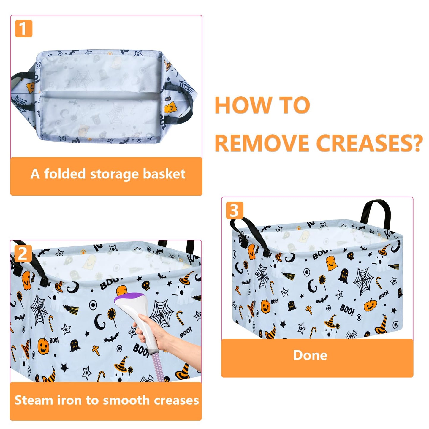 MAIZMZ Halloween Storage Basket Pumpkin Ghost Gift Basket for Kids Foldable Toy Box Waterproof Organizer Bin Laundry Nursery Hamper for Home Office Dorm Closet Shelf