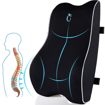Lumbar Support Pillow for Office Chair & Car, Ergonomic Back Support Memory Foam Back Cushion with 3D Washable Cover, Relieves Back Pain for Driving, Gaming, Truck, Recliner