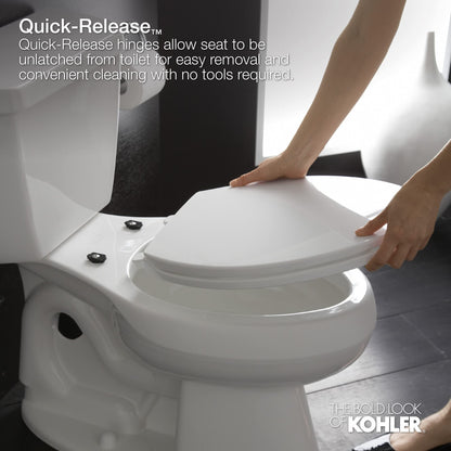 KOHLER K-4636-95 Cachet Elongated, Grip Tight Bumpers, Quiet-Close Release Hinges, Quick-Attached Hardware, No Slam Toilet Seat, Ice Grey