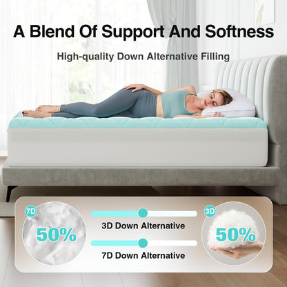 Novilla Cooling Mattress Topper Queen Size,Mattress Pad with Deep Pocket for 8-21" Mattress,Soft Mattress Cover for Back Pain Relief,3D+7D Down Alternative Bed Topper for Hot Sleepers