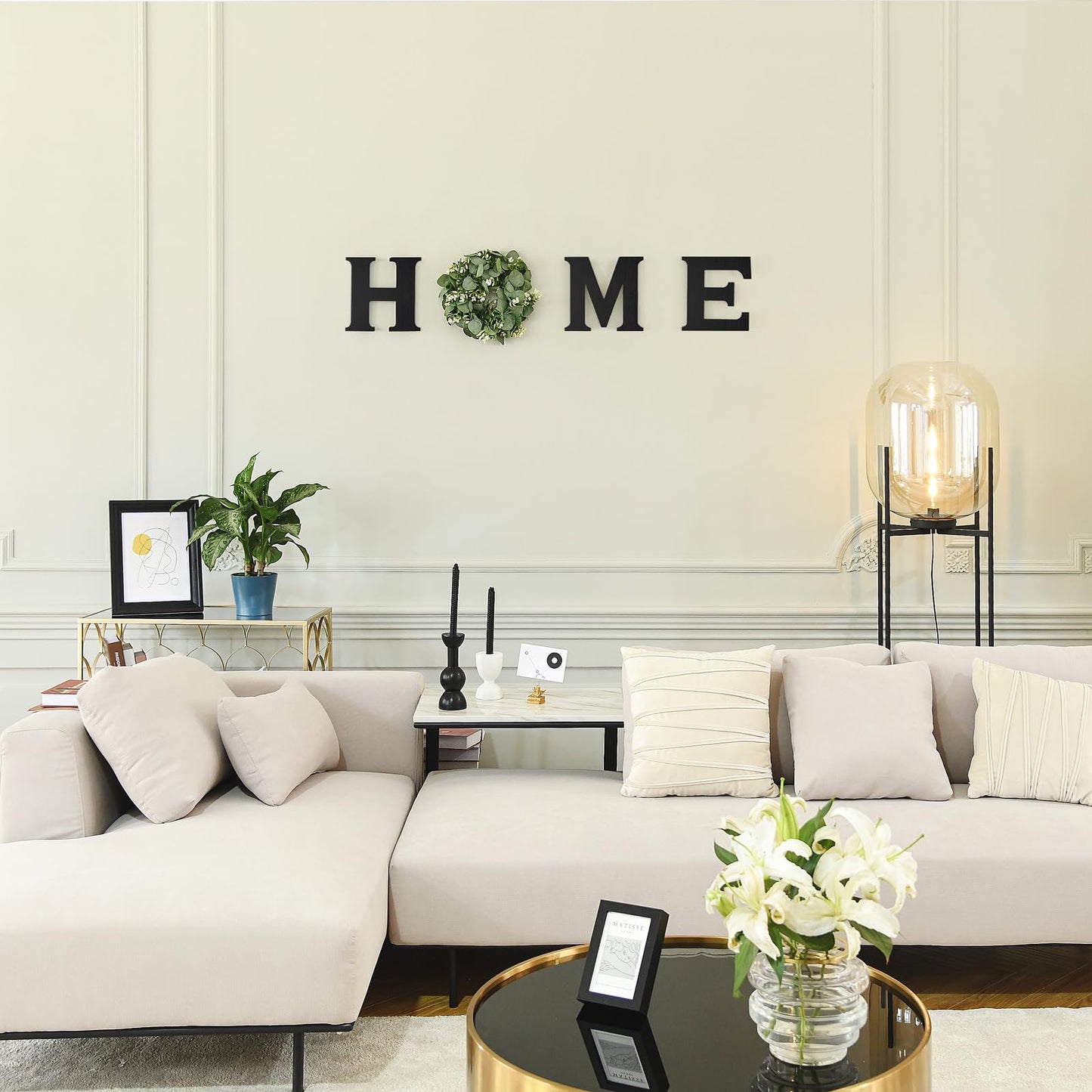 Mkono Farmhouse Wall Home Sign with Artificial Eucalyptus for O Rustic Wooden Hanging Letters Decorative Wall Art Decor for Living Room Kitchen Entryway Housewarming Gift, Black