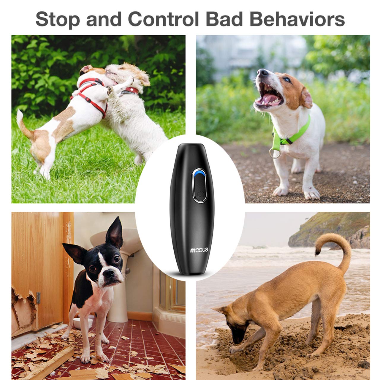 MODUS Bark Control Device - Anti Barking Device, 2-in-1 Dog Training Tool, 16.4 Ft Large Control Range, Safe to Use, Dog Silencer, Ultrasonic Dog Whistle Indoor&Outdoor