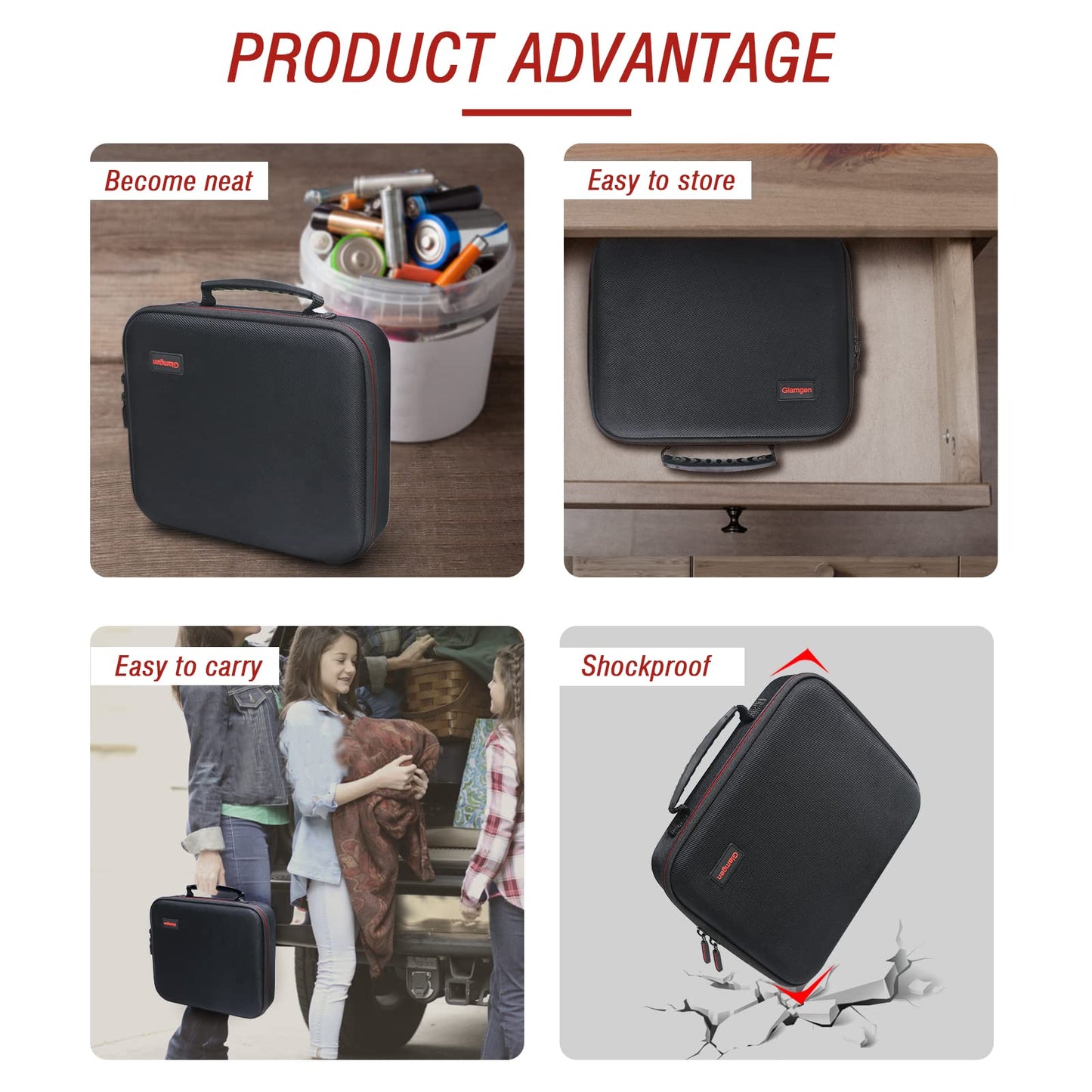 Glamgen Battery case organizer with Tester (BT168), Battery Storage case Holds 126 Batteries Various Sizes AAA AA C D 9V Lithium 3V, Batteries Holder Organizer