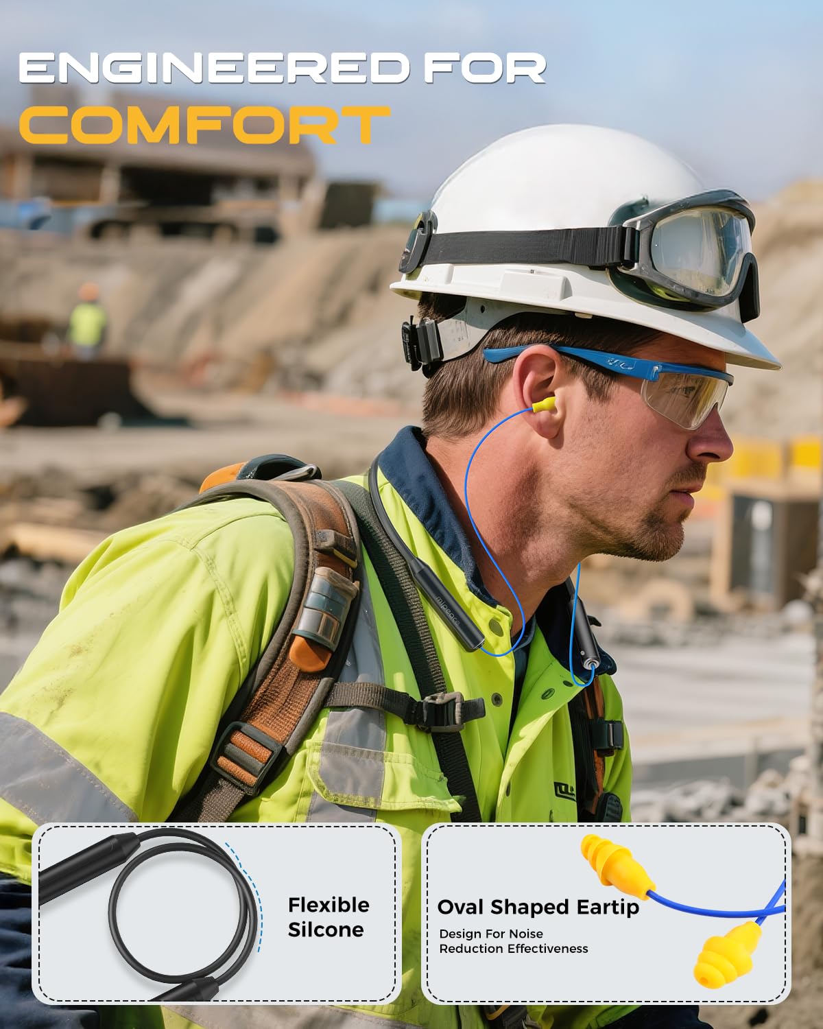 MIPEACE Bluetooth Earplug Headphones, Neckband Wireless Earbuds earplugs-29db Noise Reduction isolating in-Ear earplug Earphones and Controls,IPX5 sweatproof,19+Hour Battery(Blue)