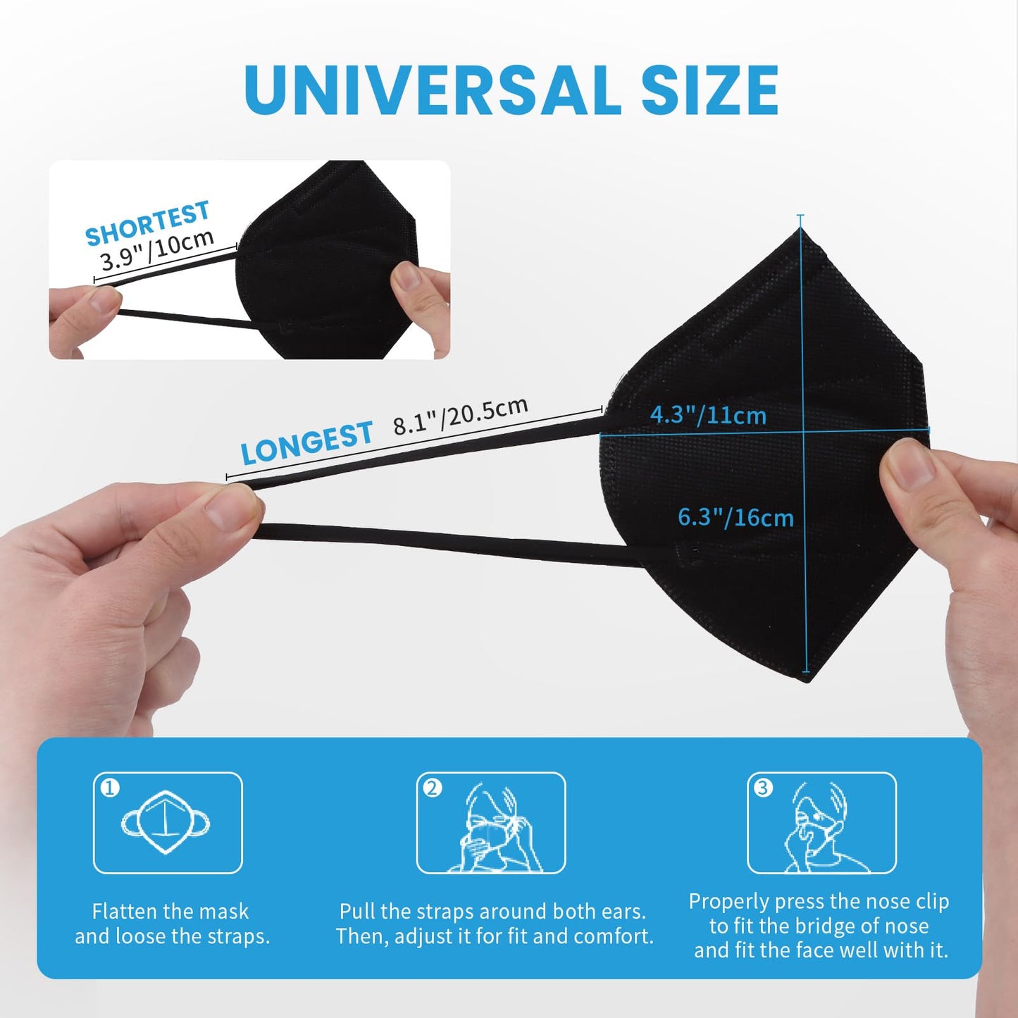 akgk KN95 Face Mask 50 PCS, Breathable Protection Masks, Individually Wrapped, 5-Ply KN95 Black Masks, Cup Dust Safety Masks