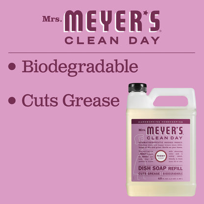 MRS. MEYER'S CLEAN DAY Liquid Dish Soap Refill, Biodegradable Formula, Peony, 48 fl. oz