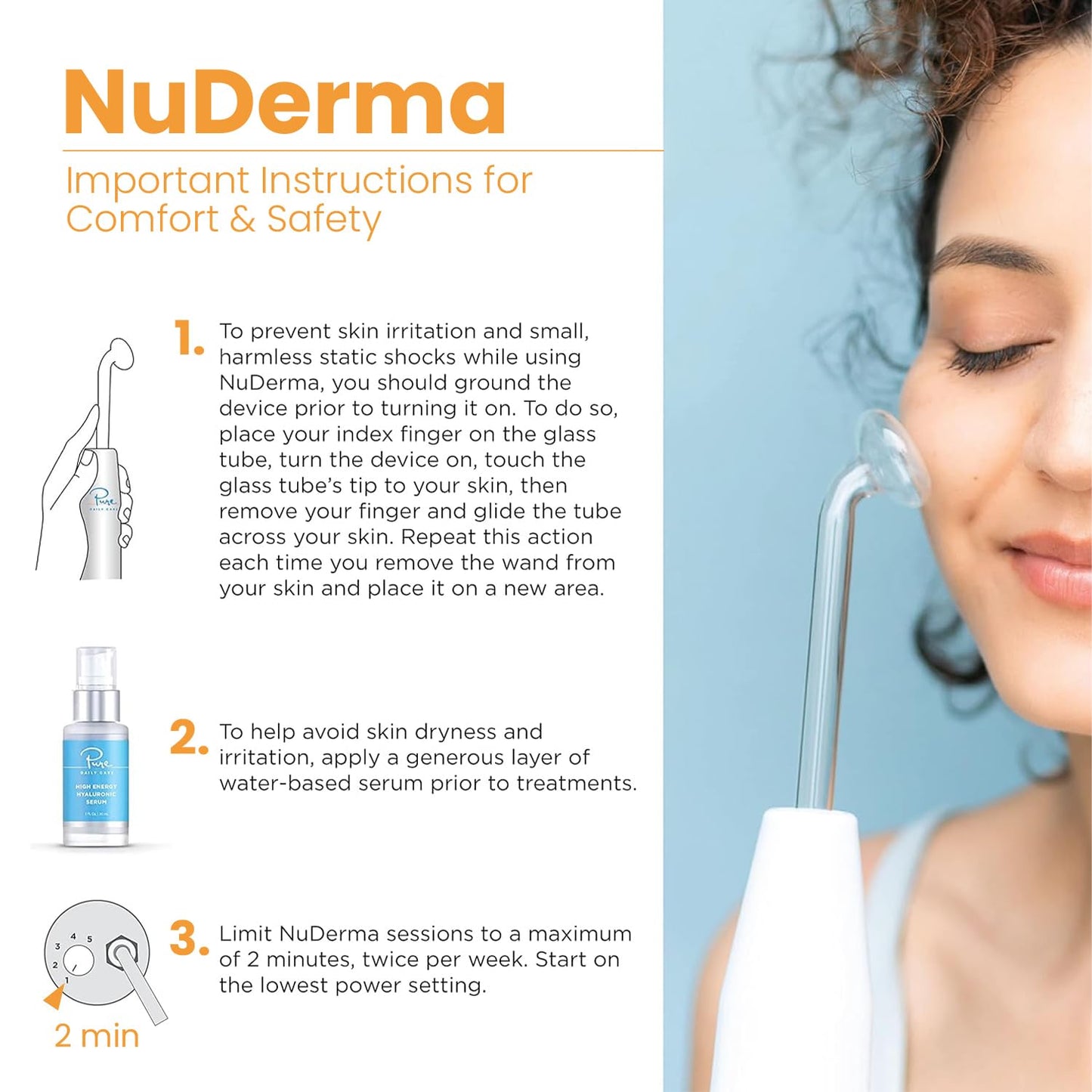 Pure Daily Care NuDerma Handheld Skin Therapy Wand Machine w/Neon – Anti-Aging - Skin Tightening - Wrinkle Reducing - Dark Circles – Clarifying - Hair & Scalp Stimulator
