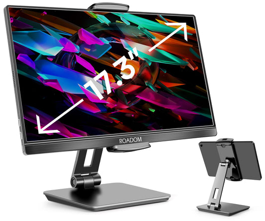 ROADOM Tablet Stand, Adjustable 360° Swivel Bracket, 180° Tiltable Clamp,Foldable Tablet Holder for 4.7-17.3'' iPhone/iPad/Tablet/Portable Monitor, Aluminum Alloy, Black