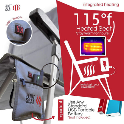 POP Design The Hot Seat, USB Heated Portable Folding Camping Chair, Perfect for Outdoor, Lawn, Patio, Sports, Beach, or Picnics. (Battery Pack NOT Included)