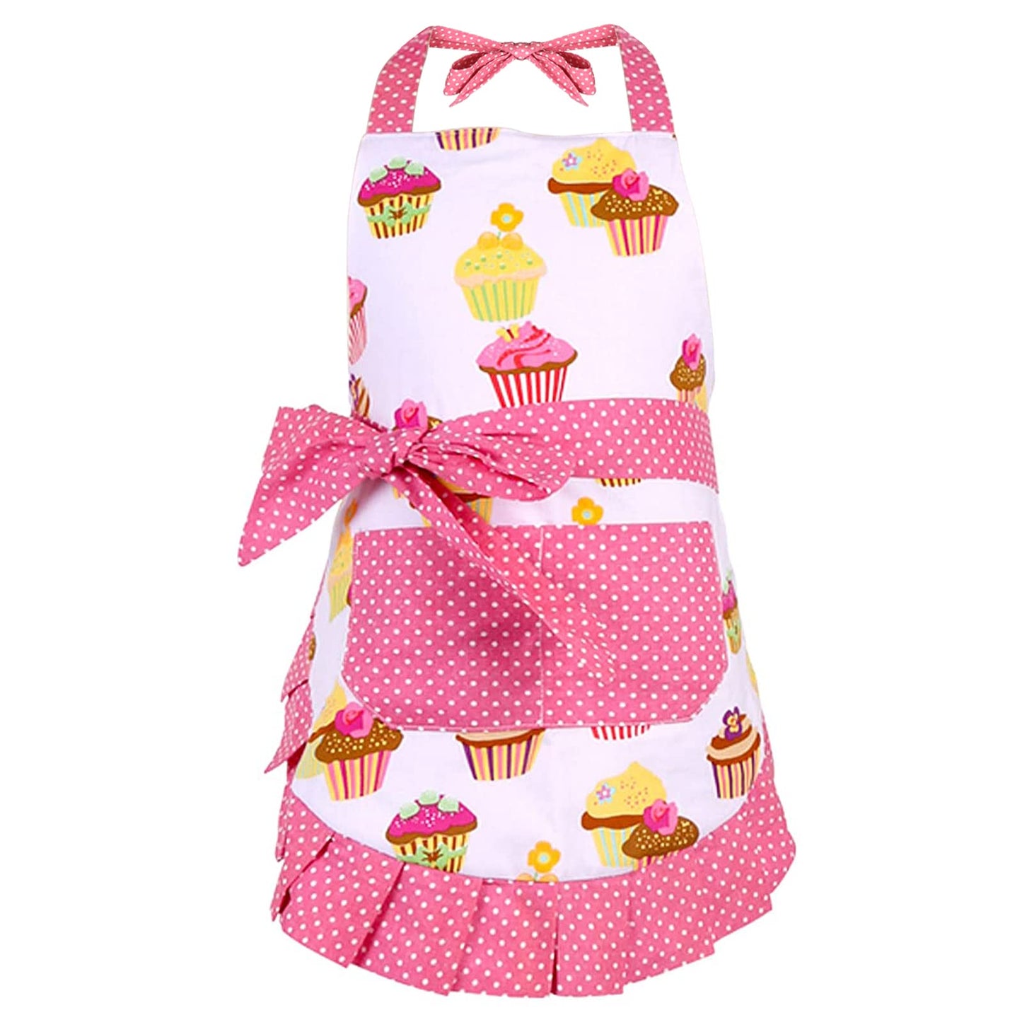 G2PLUS Kid Aprons, Toddler Apron with Pocket, Cupcake Child Apron for Christmas, Cooking, Baking, Gardening (Pink)