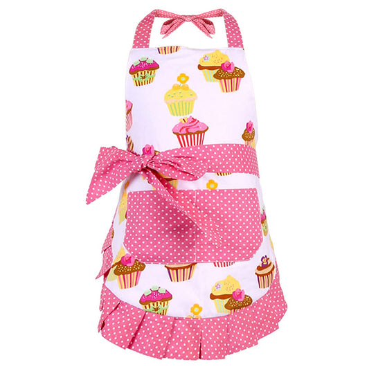 G2PLUS Kid Aprons, Toddler Apron with Pocket, Cupcake Child Apron for Christmas, Cooking, Baking, Gardening (Pink)