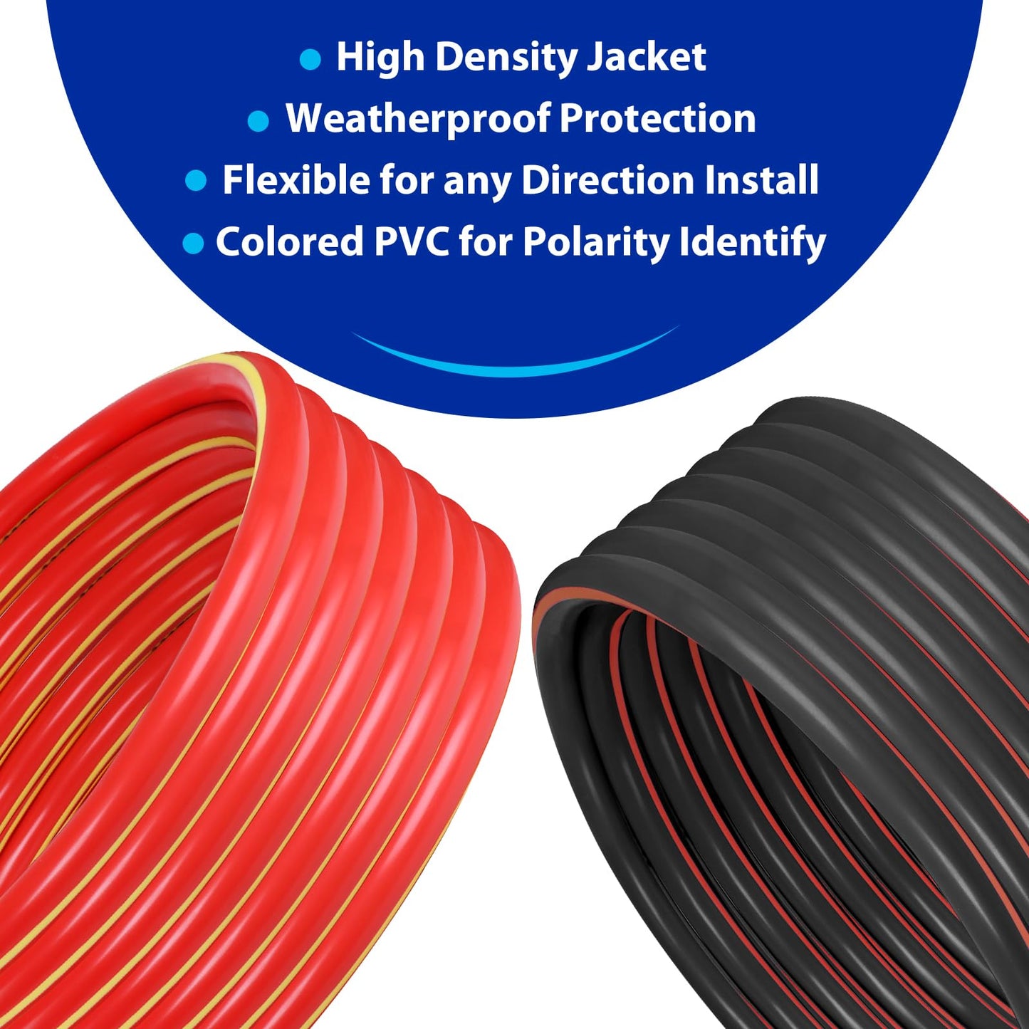 HBU 1/0 Gauge Car Battery Cables - 12 Feet Black & 12 Feet Red - 0 AWG Automotive, Truck, Solar, Motorcycle Inverter Cable with 4pcs M10 & 4pcs M12 SC Cable Lugs