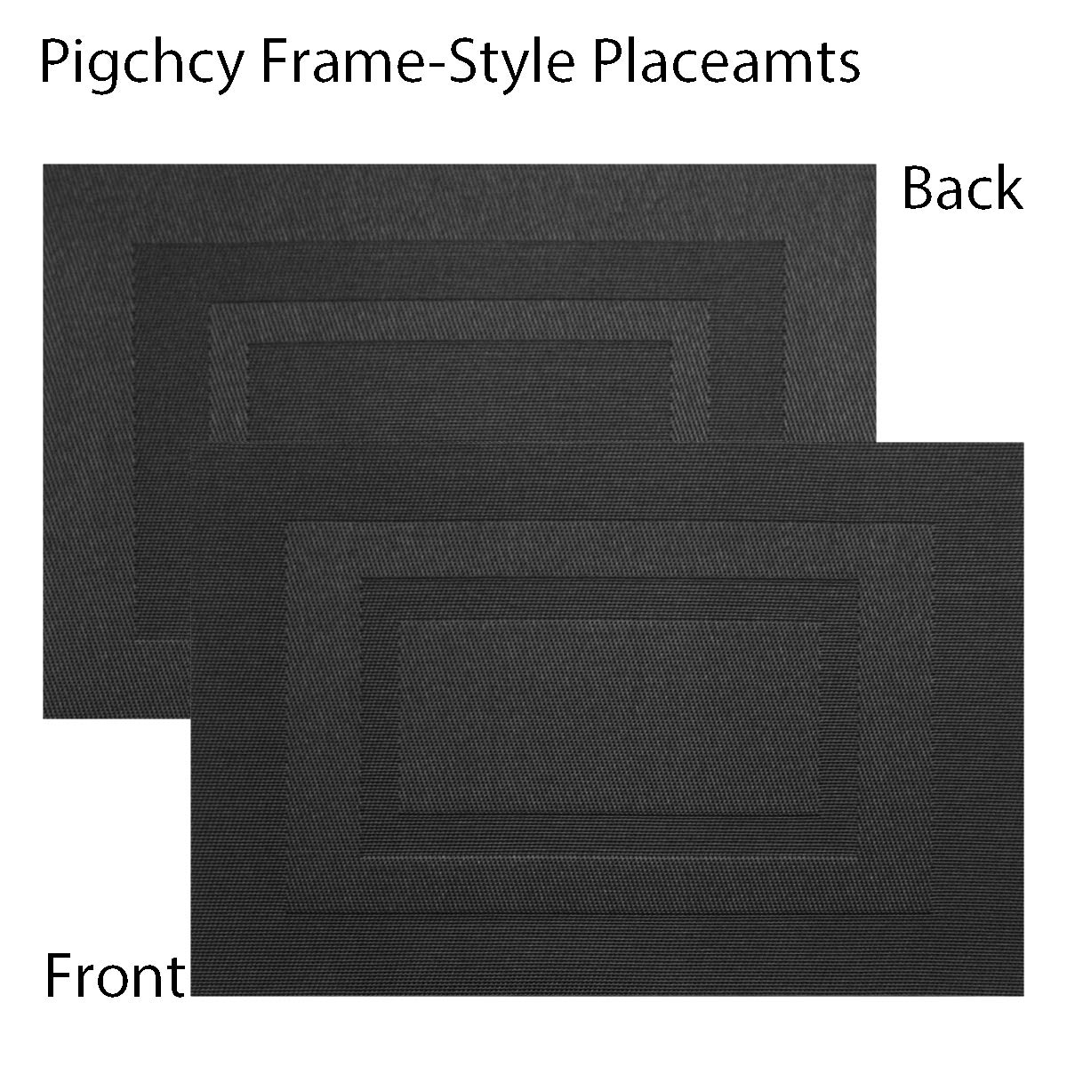 PIGCHCY Placemats,Washable Vinyl Woven Table Mats,Elegant Durable Placemats for Dining Table Set of 4 (18 x 12 inches, Pure Black)