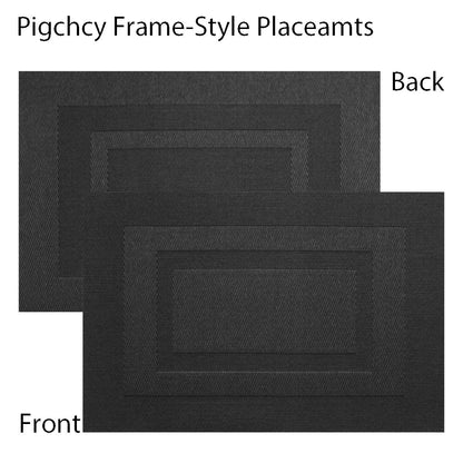 PIGCHCY Placemats,Washable Vinyl Woven Table Mats,Elegant Durable Placemats for Dining Table Set of 4 (18 x 12 inches, Pure Black)