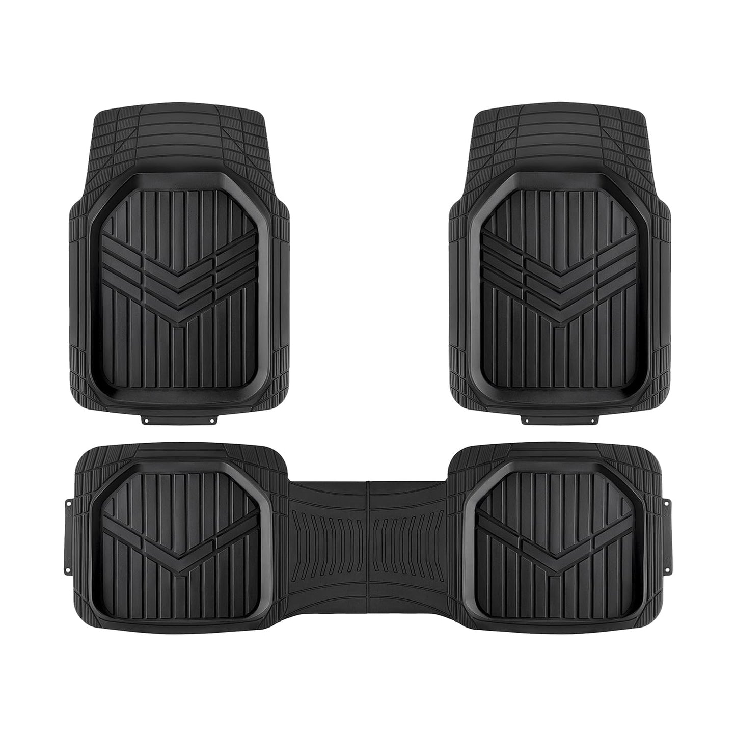 Amazon Basics 3-Piece All-Weather Heavy Duty, Full Set Rubber Floor Mats for Universal Fit in Cars, SUVs, and Trucks, Black, Trim to Customize