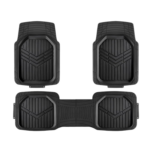 Amazon Basics 3-Piece All-Weather Heavy Duty, Full Set Rubber Floor Mats for Universal Fit in Cars, SUVs, and Trucks, Black, Trim to Customize