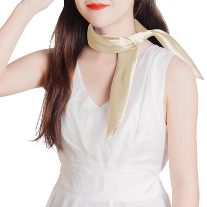 Pistha Chiffon Scarf Square Ribbon Neck Scarf Satin Scarf Handkerchief for Halloween Retro Women Girls Costume Accessory (Champagne, 23.6 * 23.6 inch)
