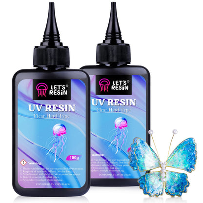 LET'S RESIN UV Resin,200g Low Viscosity Crystal Clear Ultraviolet Thin Epoxy Resin, Quick-Curing&Low Shrinkage UV Glue Kit for Crafts, Jewelry Making, Casting