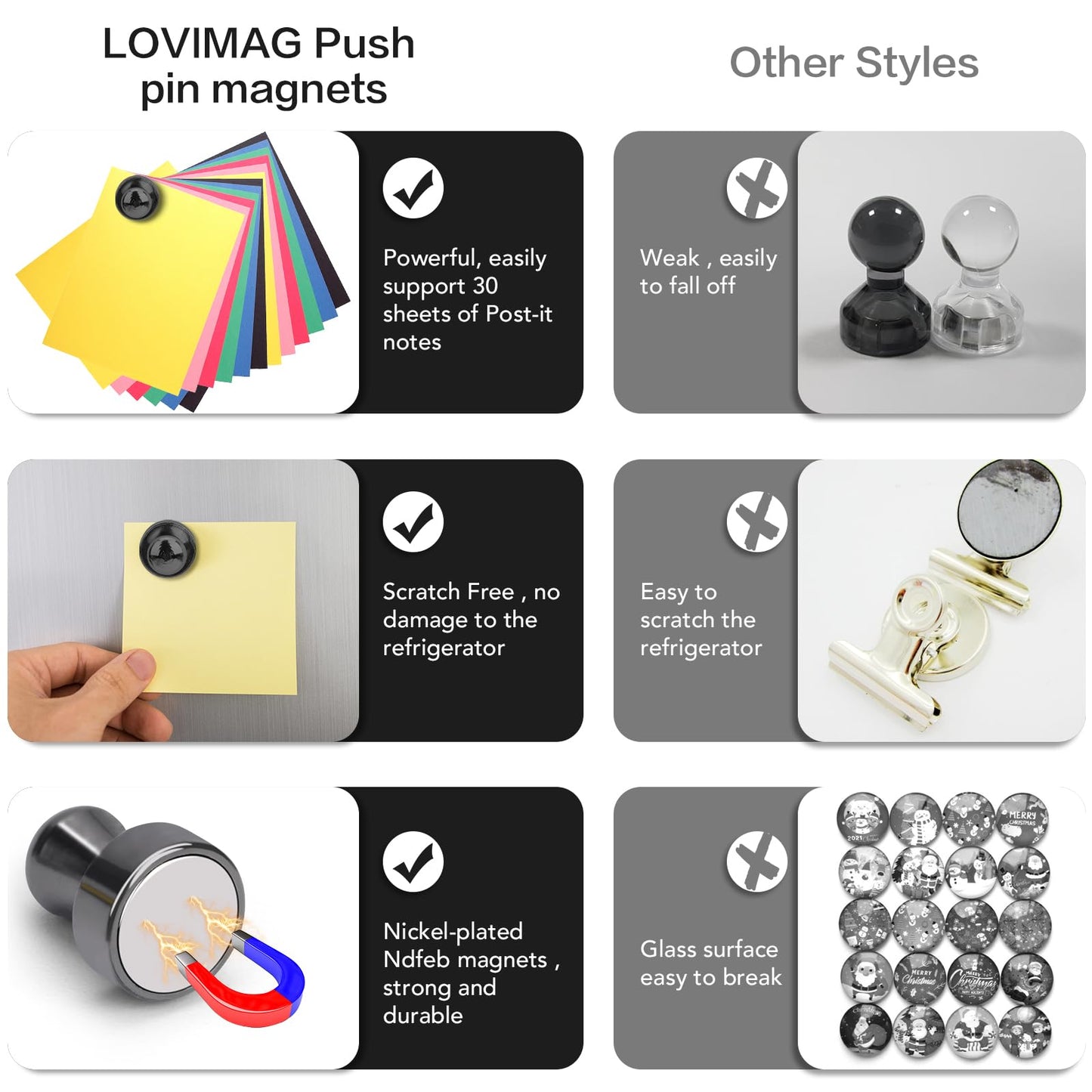 LOVIMAG 12Pcs Black Fridge Magnets, Small and Strong Magnets for Whiteboard, Office, Classroom, Map, Kitchen