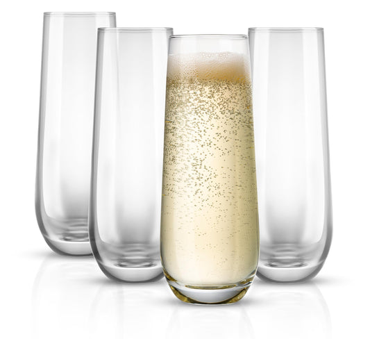 KooK Stemless Glass Champagne Flutes, Cocktail Cups for Rose, 9.4 oz (Classic Set of 4) Prosecco, Mimosa, Great for Weddings and Parties, Dishwasher Safe