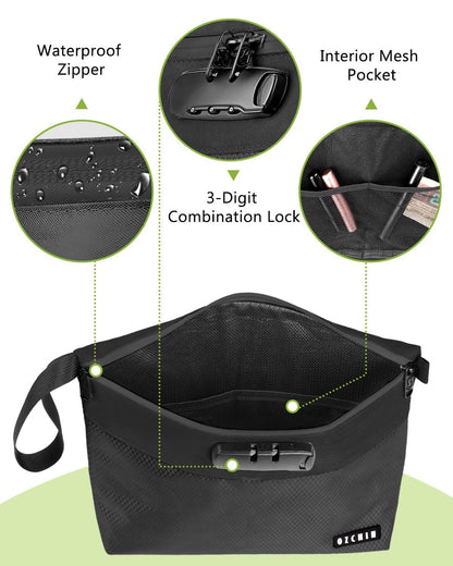 OZCHIN Smell Proof Bag with Lock – Activated Carbon Fiber Smell Proof Container with Combination Lock, Airtight Zipper, Odor Proof Case for Travel, Daily Use, Gifts Ideas 11 X 8 Inch (Black)