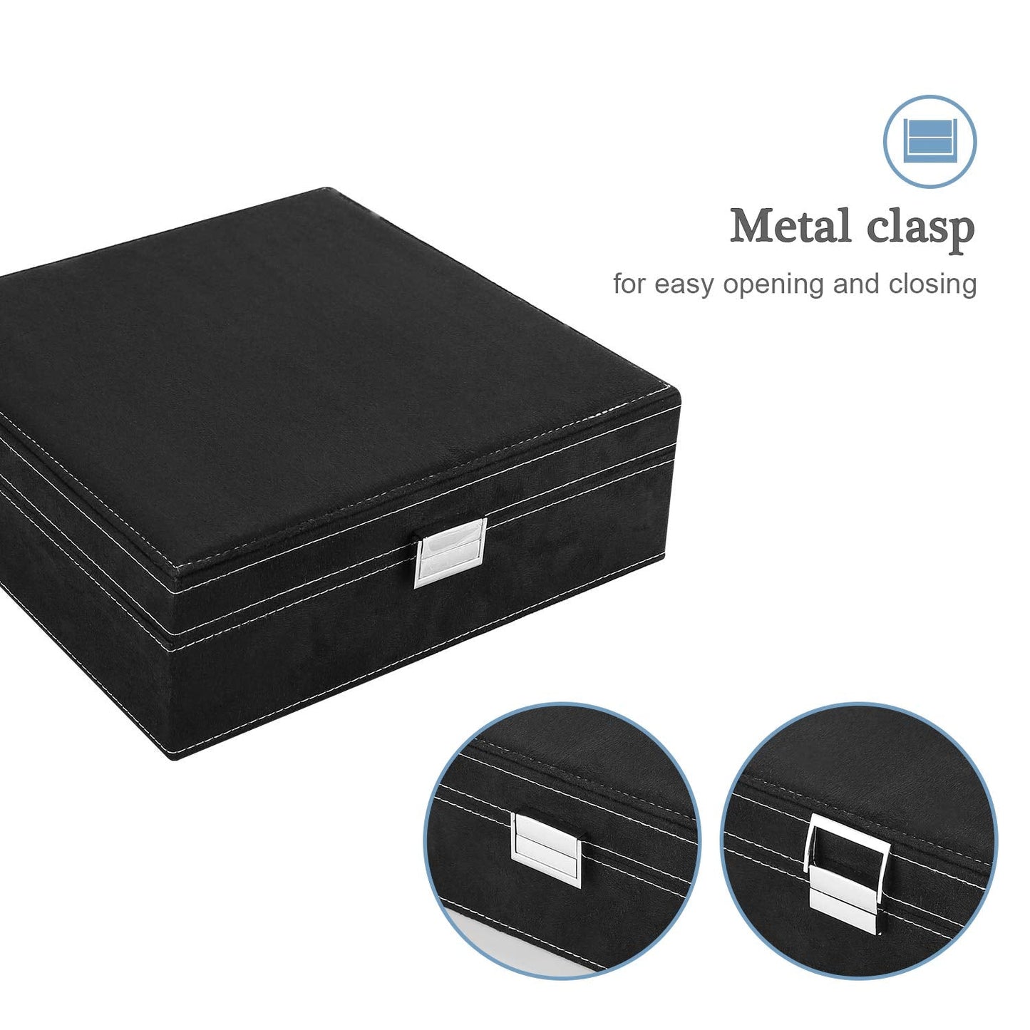 ProCase Velvet Jewelry Box Organizer for Women Father's Day, 2 Layer Jewelry Display Storage Holder Case for Necklace Earrings Bracelets Rings -Black