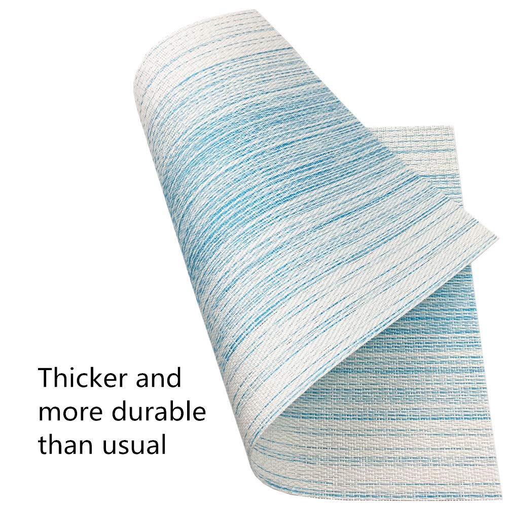 Placemat,Blending Color Durable Woven Vinyl Placemat Washable Heat-Resistant Anti-Skid Kitchen Dining Table Mats (Set of 4, Blue with White)