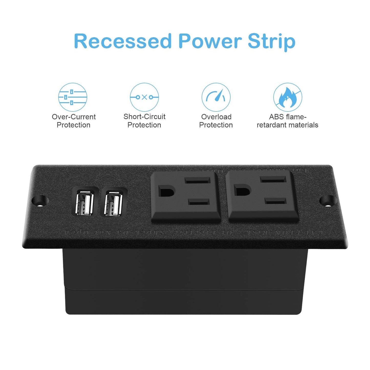 Recessed Power Strip, Black Desktop Power Grommet Socket with Furniture, 2 AC Outlets & 2 USB Ports for Conference Desk,Kitchen,Office,Home,Hotel (9.85 ft)