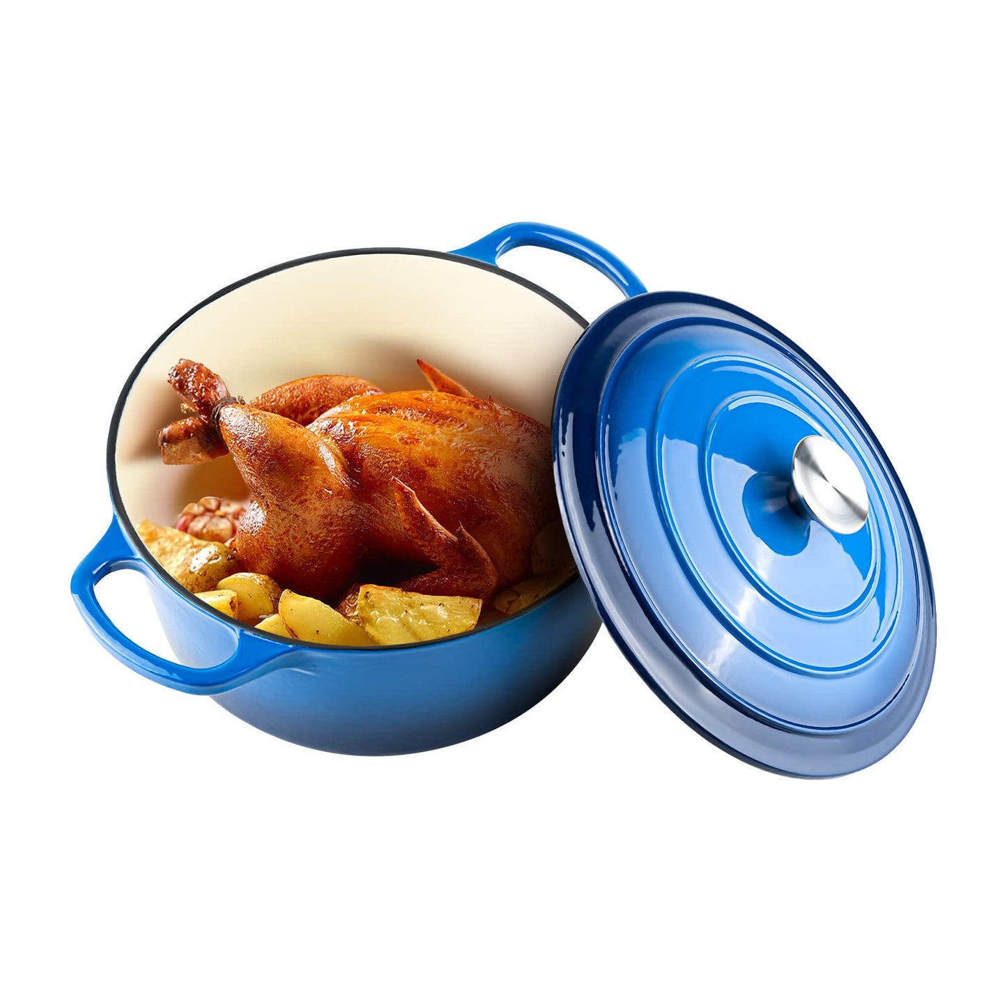 Miereirl 6 Quart Enameled Dutch Oven Pot with Lid, Cast Iron Dutch Oven with Dual Handles for Bread Baking, Cooking, Non-stick Enamel Coated Cookware (Dark Blue)