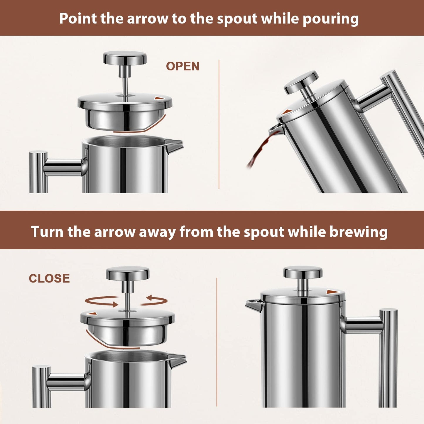 Meelio Small French Press 350ml, Double-Wall Insulated French Press Coffee Press Stainless Steel for travel camping, Single Cup Pour Over Coffee Maker (1 cup, 12 OZ)