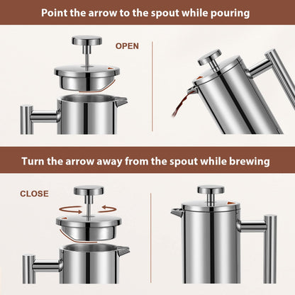 Meelio Small French Press 350ml, Double-Wall Insulated French Press Coffee Press Stainless Steel for travel camping, Single Cup Pour Over Coffee Maker (1 cup, 12 OZ)