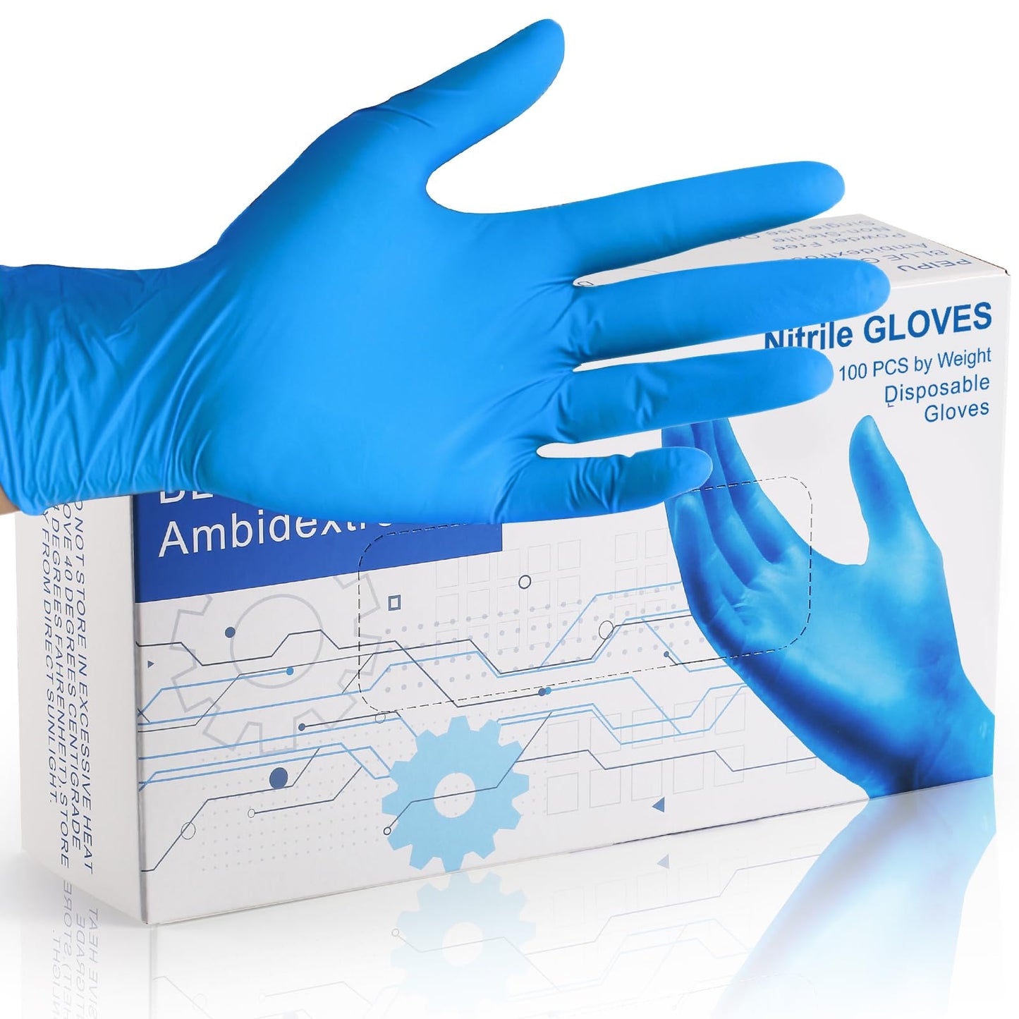 PEIPU Nitrile Disposable Gloves，（Large,100 Pack Powder Free, Cleaning Service Gloves, Latex Free,4Mil,