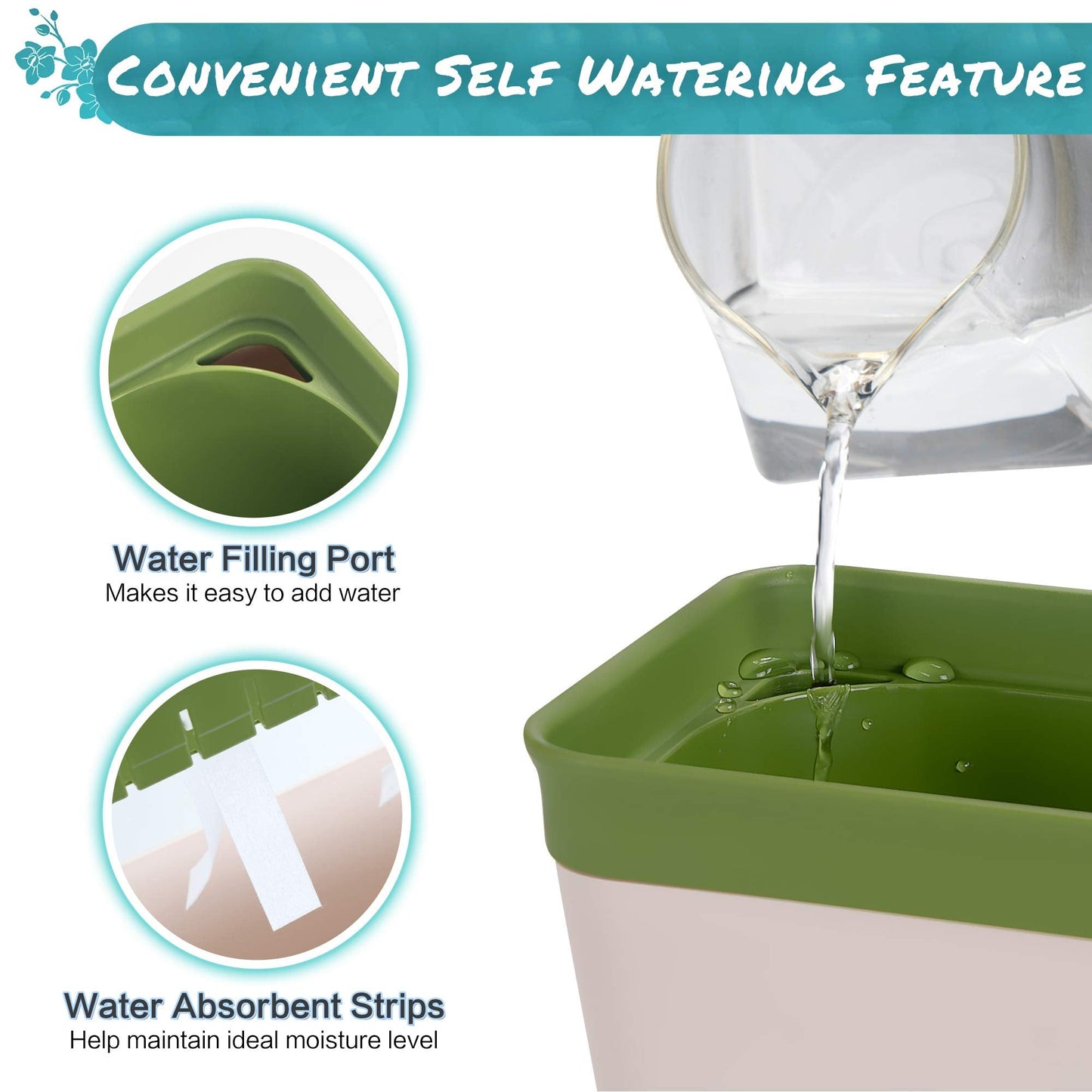 Amazing Creation Window Herb Planter Box, Vibrant Window Herb Garden, Self-Watering Rectangular Planter for Kitchen, Plants, and Succulents - Set of 3