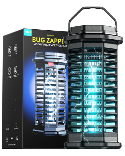 Minimoon Bug Zapper Outdoor, 4200V Electric Mosquito Zapper Indoor, IPX4 Waterproof Insect Zapper Electric Fly Traps, 4Ft Cord, Insect Trap for Yard, Backyard, Patio, Camping