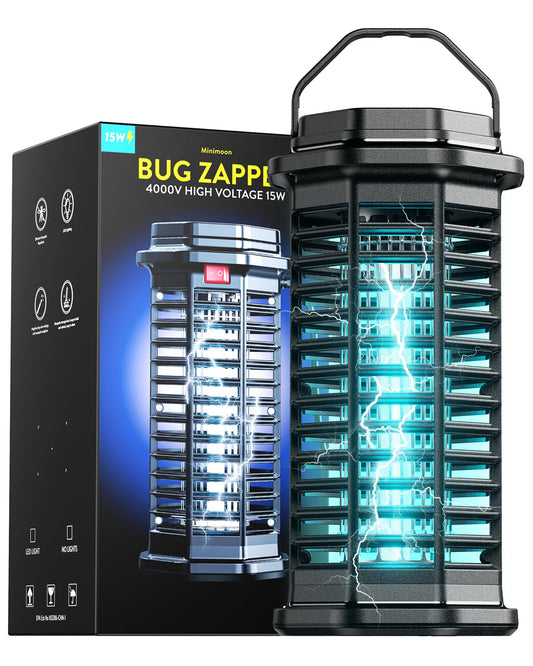 Minimoon Bug Zapper Outdoor, 4200V Electric Mosquito Zapper Indoor, IPX4 Waterproof Insect Zapper Electric Fly Traps, 4Ft Cord, Insect Trap for Yard, Backyard, Patio, Camping