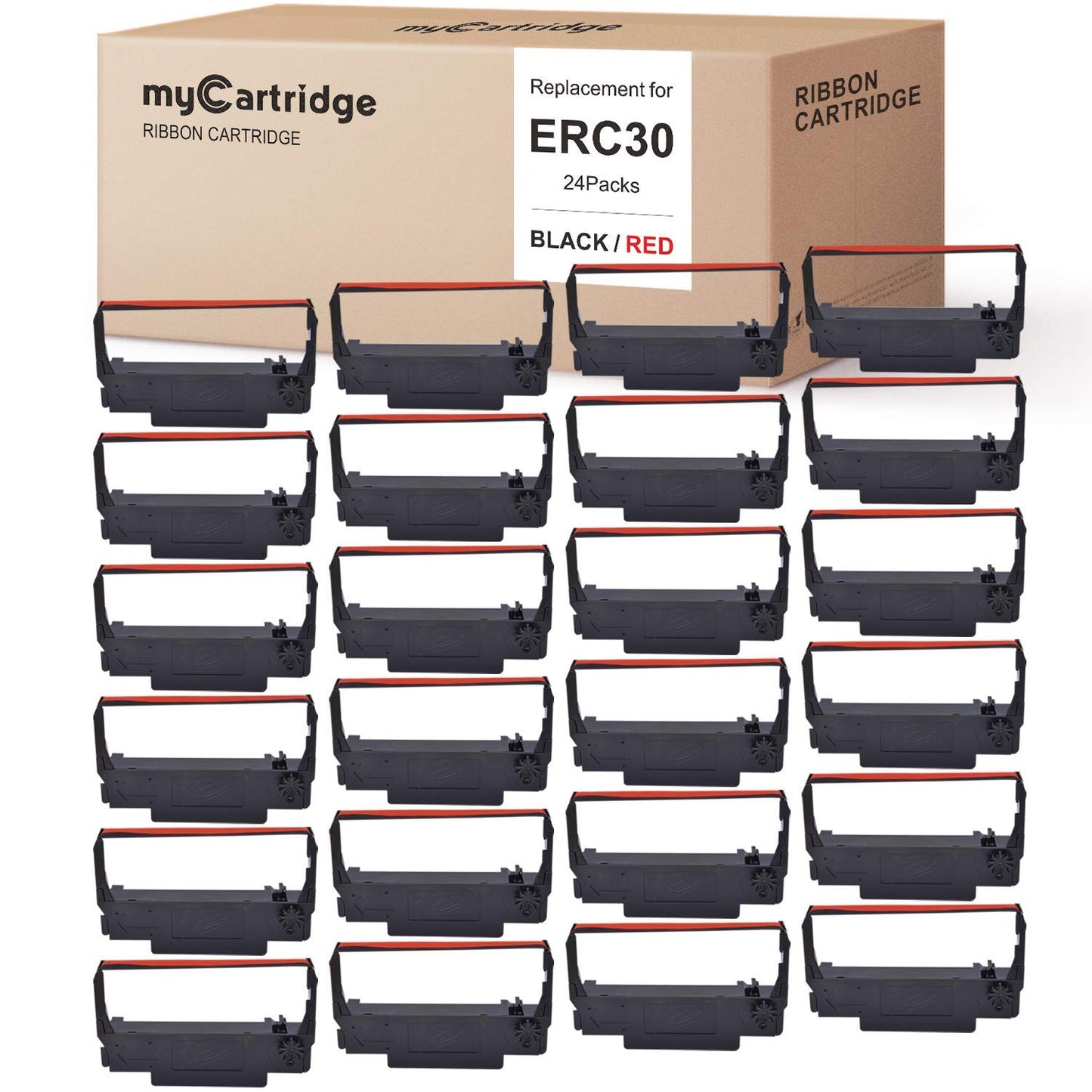 myCartridge 24 Pack ERC30 ERC-30 ERC 30 34 38 B/R Compatible with Ribbon Cartridge Used with Epson ERC30/ERC34/ERC38,TM-U220,Bixolon GRC-220BR,M188B,BTP-M300 Printer (Black and Red)