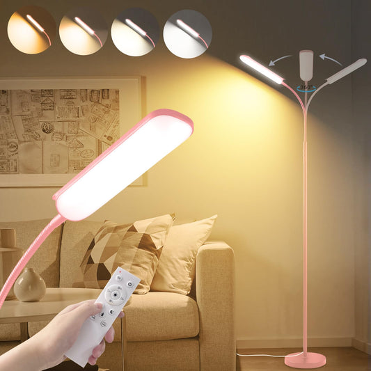 marctronic Pink LED Floor Lamp, 18W 1800LM Bright Floor Lamp with Remote & Works with Smart Plug, Dimmable Timing Eye Caring Reading Light Modern Standing Floor Lamp for Living Room Bedroom Office