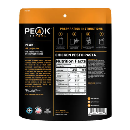 Peak Refuel Chicken Pesto Pasta| Premium Freeze Dried Camping Food | Backpacking & Hiking MRE Meals | Just Add Water | 100% Real Meat | 43g of Protein | 2 Serving Pouch