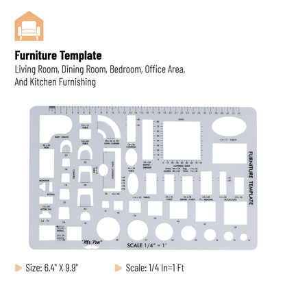 Mr. Pen- House Plan, Interior Design and Furniture Templates, Drafting Tools and Ruler Shapes for Architecture - Set of 3, Back to School Supplies