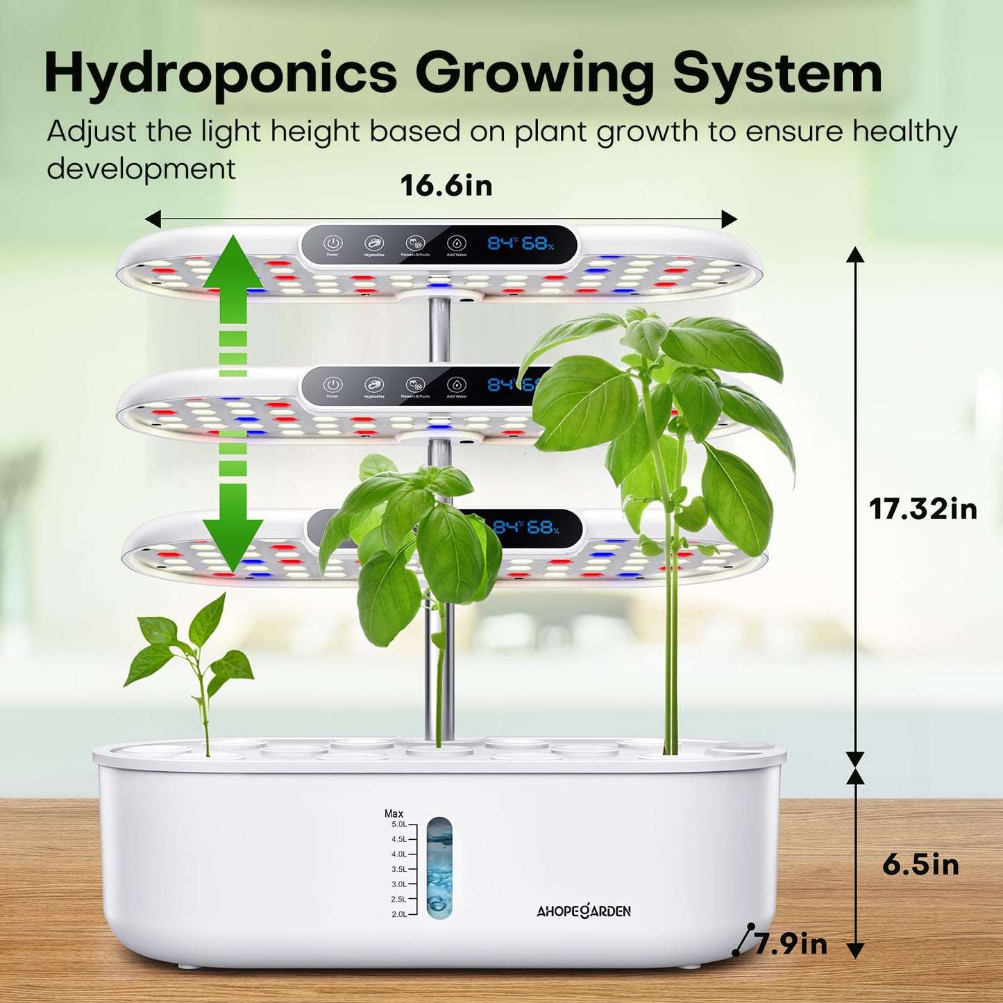 Ahopegarden Hydroponics Growing System with 12 Pods, Indoor Garden Kit with LED Grow Light & LCD Temp Humidity Display, Smart Quiet Pump Planter for Herbs, Lettuce, Vegetables, Kitchen Garden Use