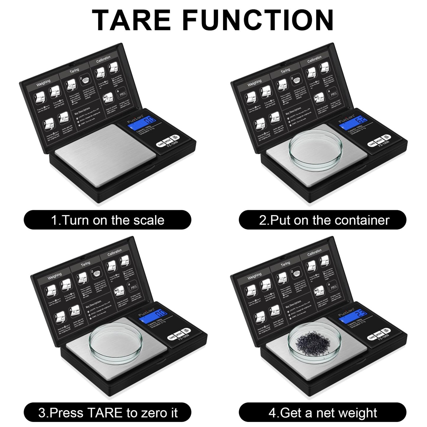 Fuzion Digital Pocket Gram Scale 1000g/0.1g, Small Digital Scales Grams Ounces Grains, Herb Scale, Jewelry Scale, Portable Travel Food Scale